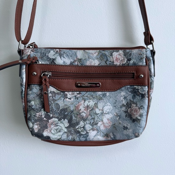 Rosetti Handbags - Rosetti Vintage Style Floral Crossbody Bag with Brown Trim & Multi-Pockets